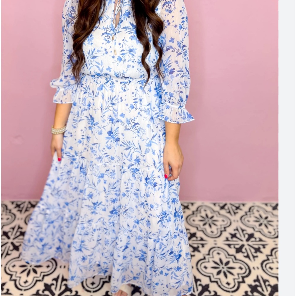 Spring Tea Maxi Dress-French Blue Pretty In Floral Dress size L - Picture 6 of 9